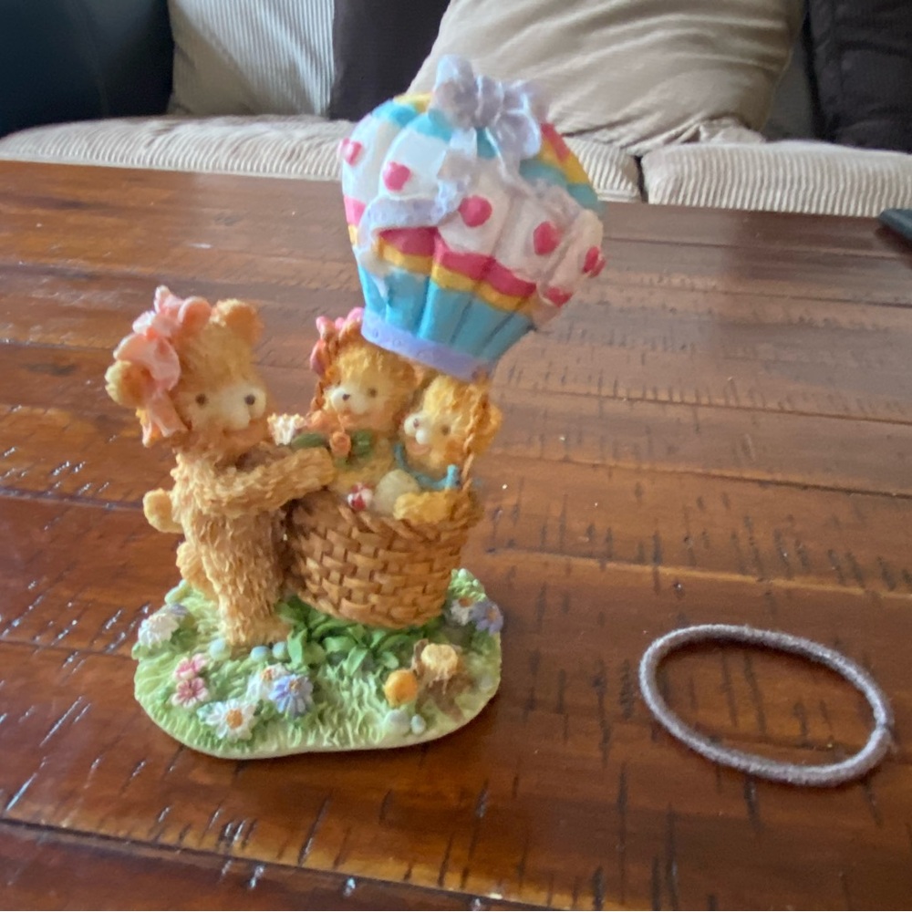 Colorful Hot Air Balloon Bear Figurine